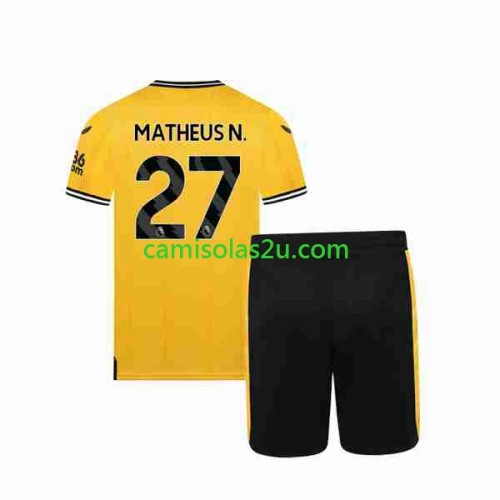 Camisolas de futebol Wolverhampton Wanderers Matheus Nunes 27 Criança Equipamento Principal 2023/24 Manga Curta